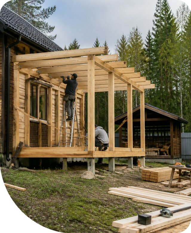 Строительство пристроек и построек на участке в Добрянке